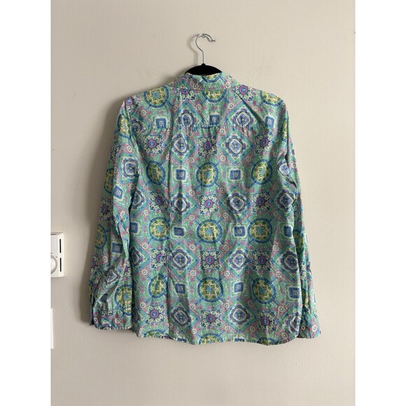 Talbots Womens Large Button Up Shirt Kaleidascope Pastel Preppy Pink Green Blue - Picture 5 of 5